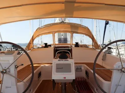 Cockpit of Gracia, a Bavaria Cruiser 46 sailboat at Grad Pula, Croatia