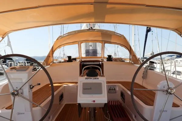 Cockpit of Gracia, a Bavaria Cruiser 46 sailboat at Grad Pula, Croatia