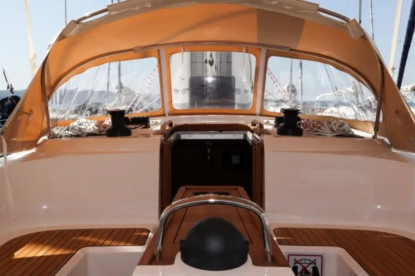 Cockpit of Gracia, a Bavaria Cruiser 46 sailboat at Grad Pula, Croatia