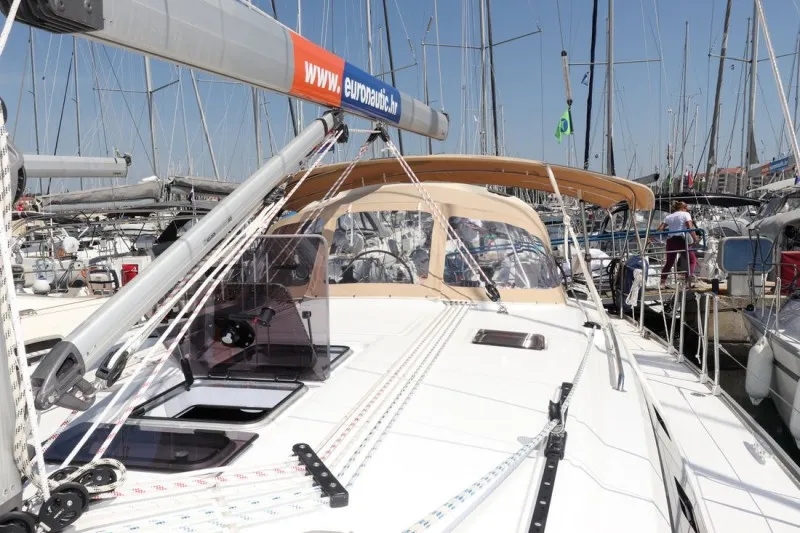 Deck of Gracia, a Bavaria Cruiser 46 sailboat at Grad Pula, Croatia
