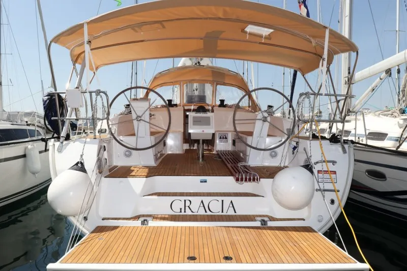 Exterior view of Gracia, a Bavaria Cruiser 46 sailboat at Grad Pula, Croatia