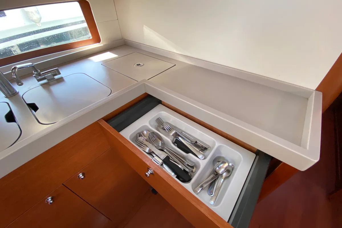 Galley of No Stress, a Beneteau Oceanis 46.1 sailboat at Ibiza, Spain