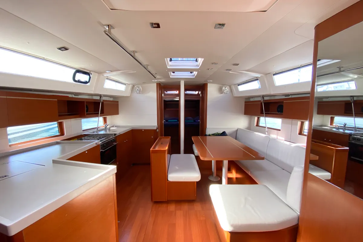Salon of No Stress, a Beneteau Oceanis 46.1 sailboat at Ibiza, Spain