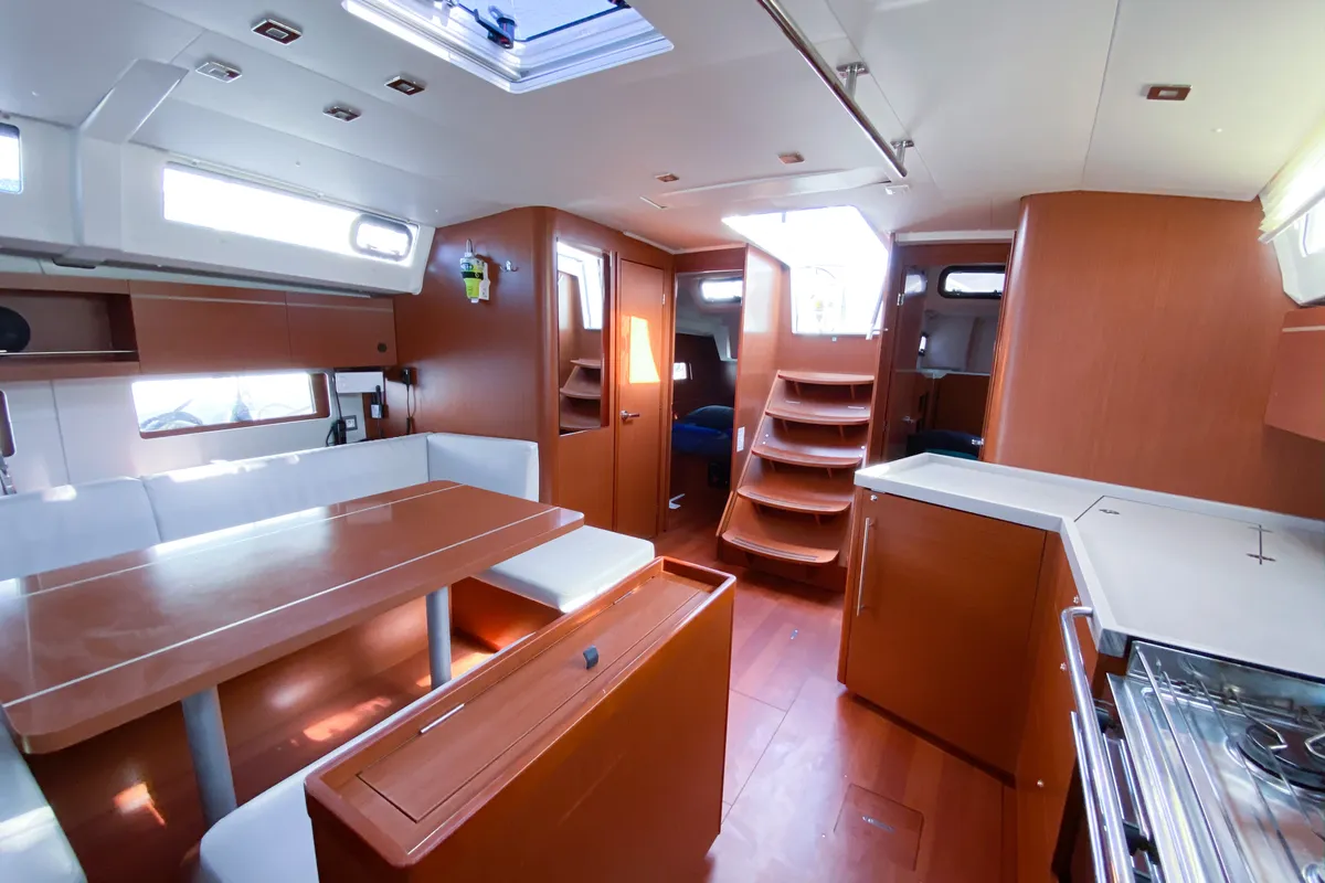 Salon of No Stress, a Beneteau Oceanis 46.1 sailboat at Ibiza, Spain