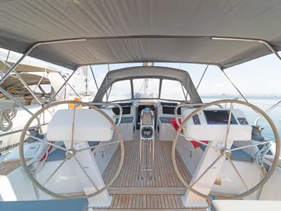 Cockpit of Euphoria, a Hanse 458 sailboat at Municipal Unit of Lefkada, Greece