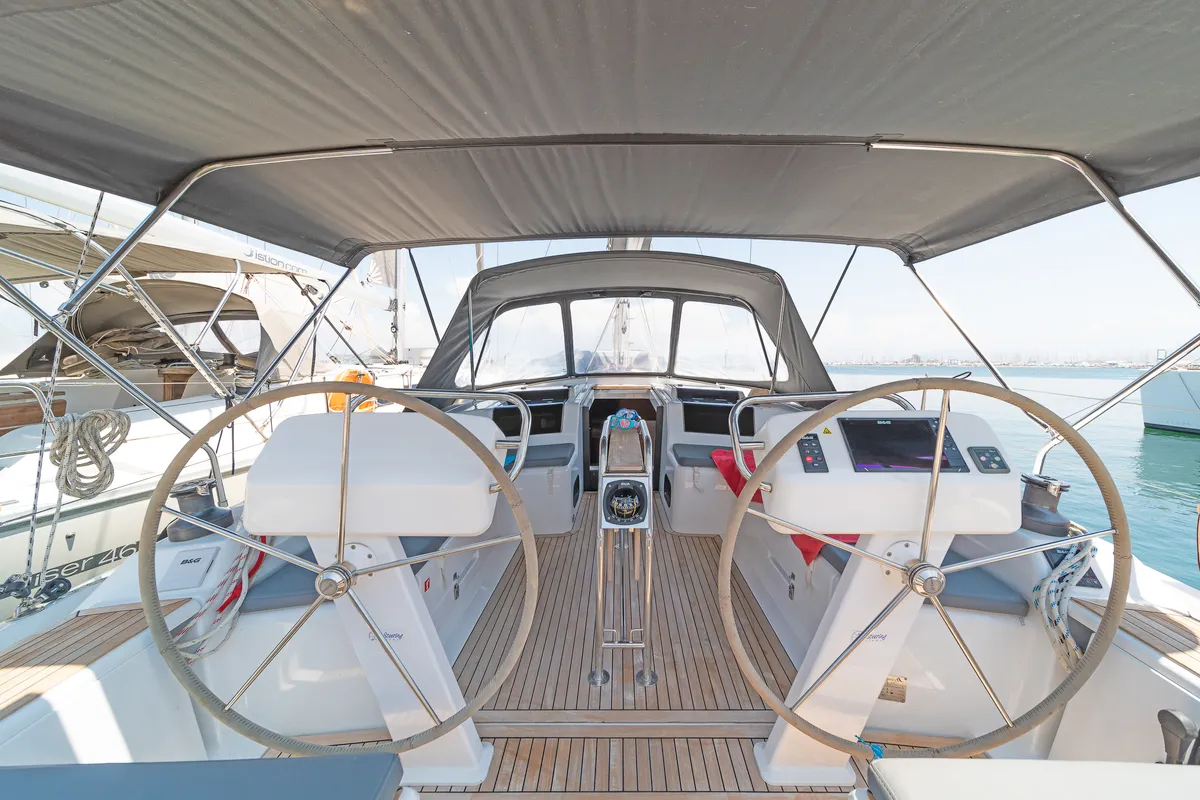 Cockpit of Euphoria, a Hanse 458 sailboat at Municipal Unit of Lefkada, Greece