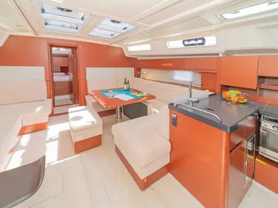 Galley of Euphoria, a Hanse 458 sailboat at Municipal Unit of Lefkada, Greece