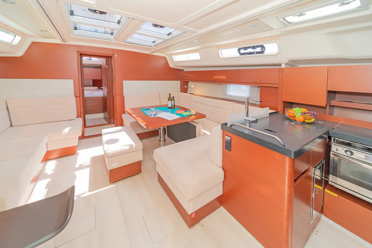 Galley of Euphoria, a Hanse 458 sailboat at Municipal Unit of Lefkada, Greece