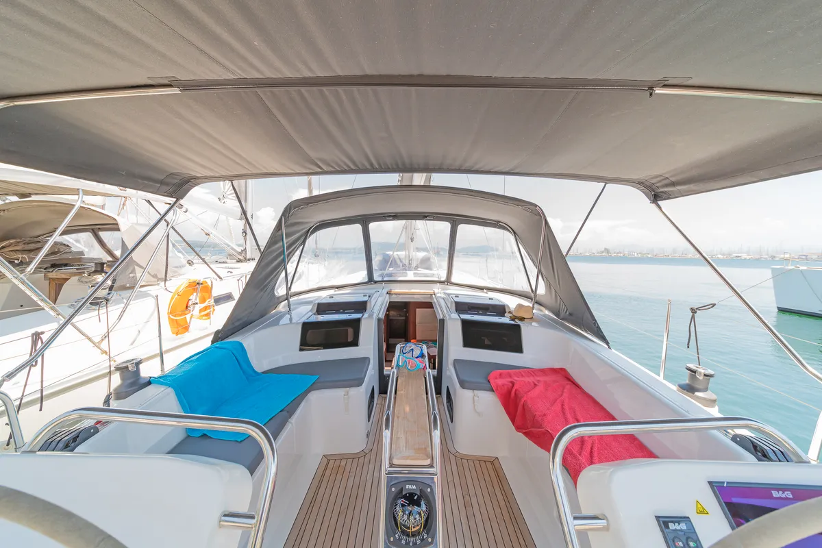 Cockpit of Euphoria, a Hanse 458 sailboat at Municipal Unit of Lefkada, Greece