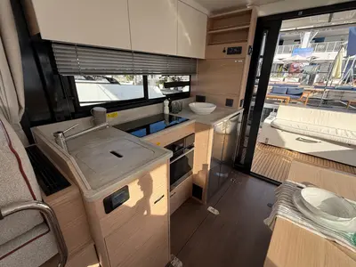 Galley of ZOE, a Beneteau Swift Trawler 37 Fly motorboat at Split, Croatia