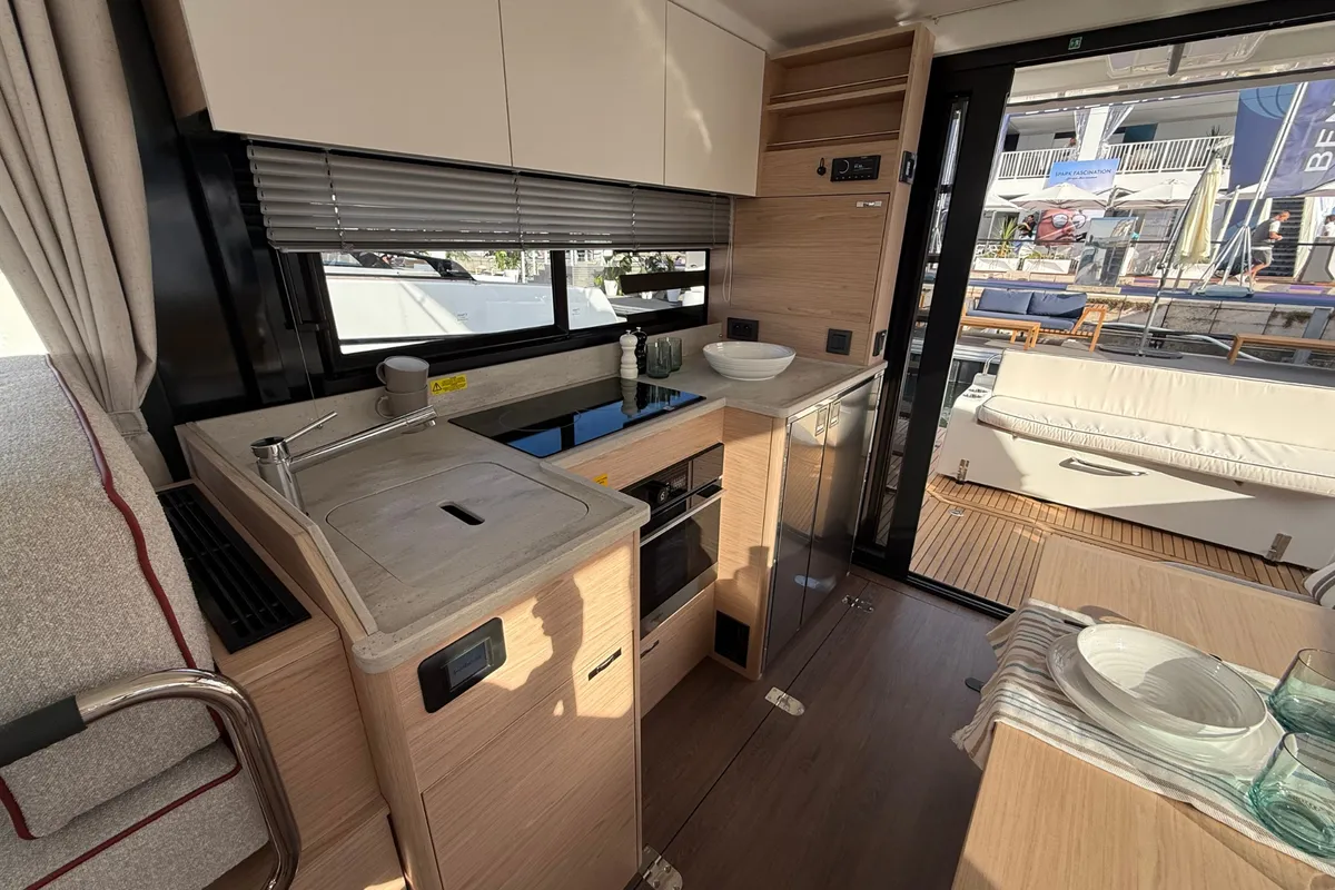 Galley of ZOE, a Beneteau Swift Trawler 37 Fly motorboat at Split, Croatia