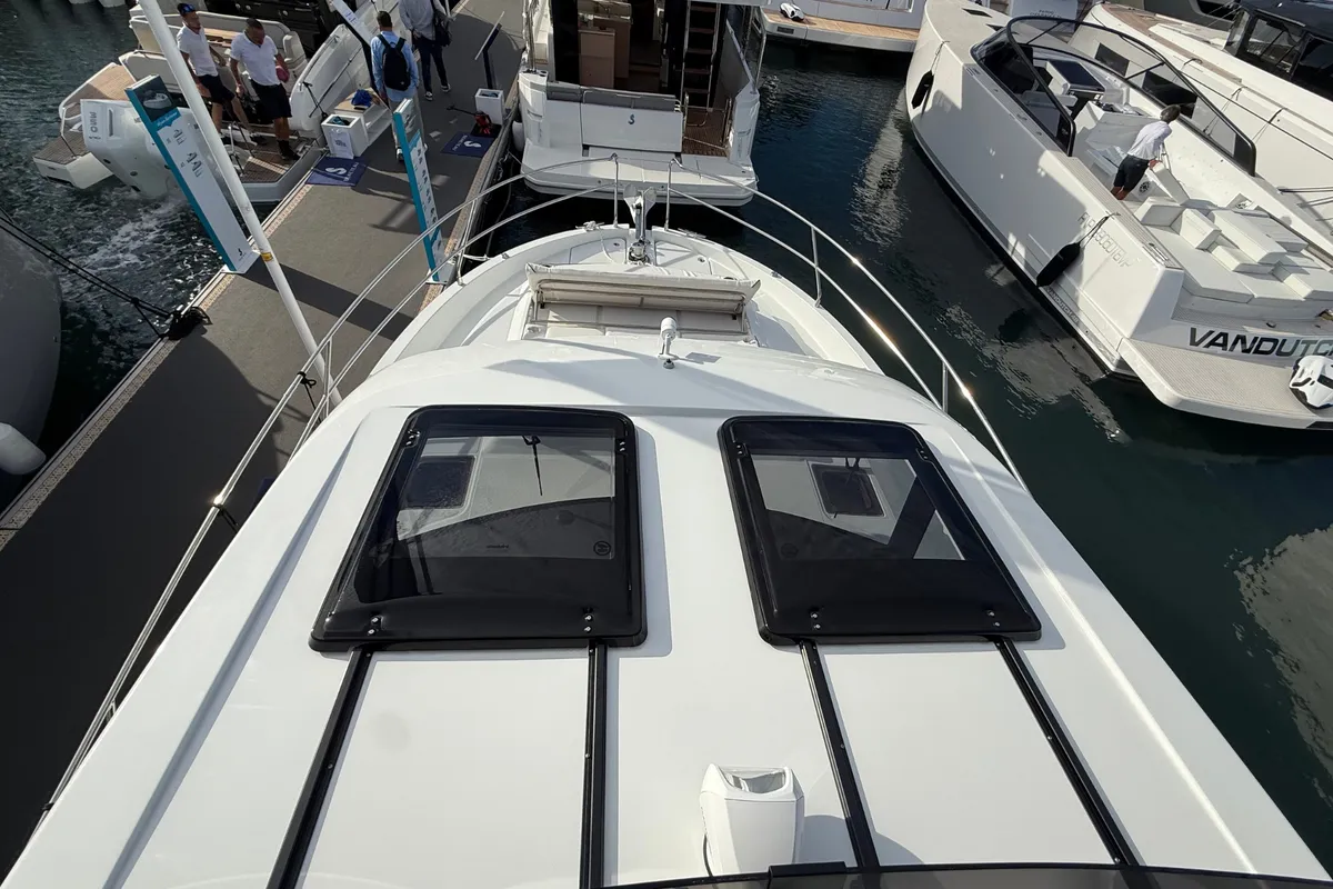Deck of ZOE, a Beneteau Swift Trawler 37 Fly motorboat at Split, Croatia