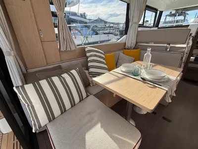 Salon of ZOE, a Beneteau Swift Trawler 37 Fly motorboat at Split, Croatia