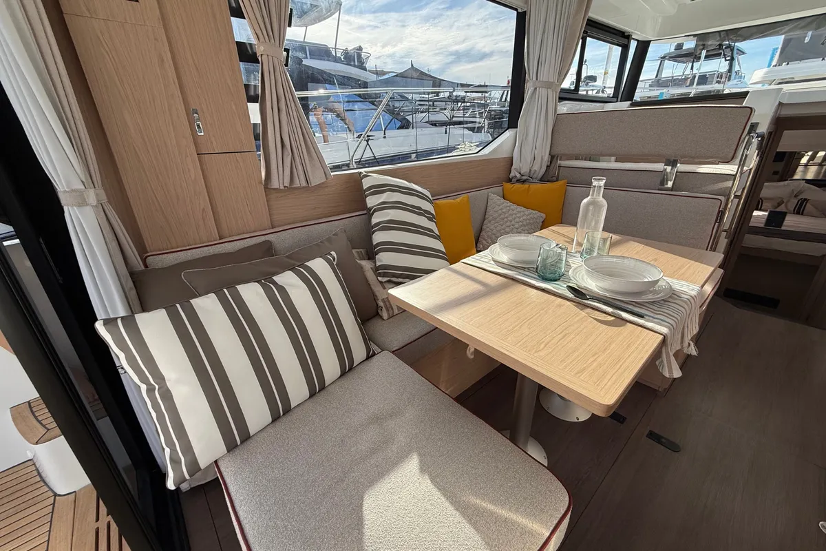Salon of ZOE, a Beneteau Swift Trawler 37 Fly motorboat at Split, Croatia