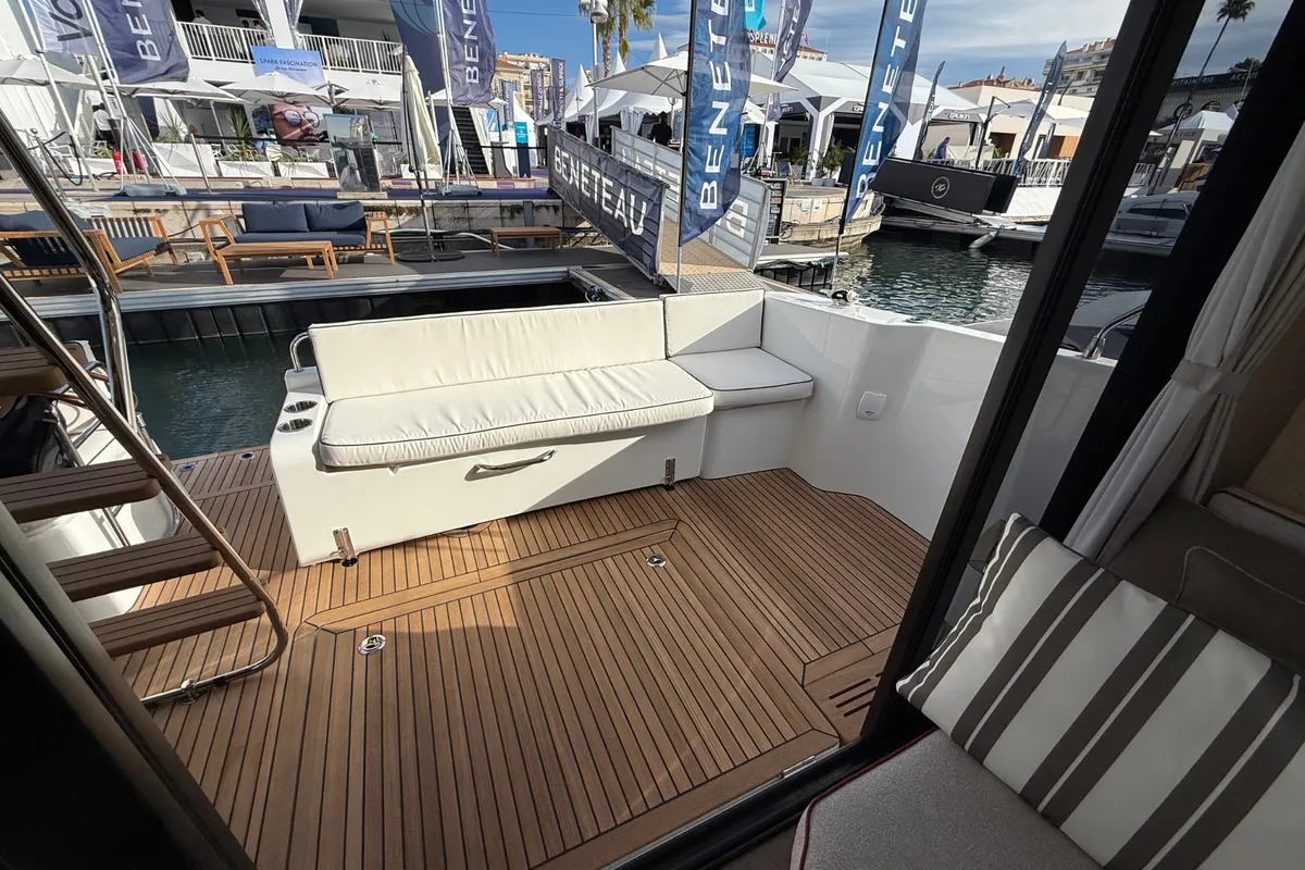Deck of ZOE, a Beneteau Swift Trawler 37 Fly motorboat at Split, Croatia