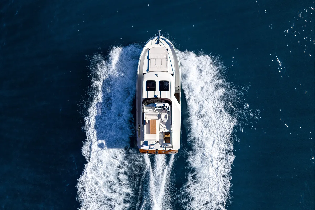 Exterior view of ZOE, a Beneteau Swift Trawler 37 Fly motorboat at Split, Croatia