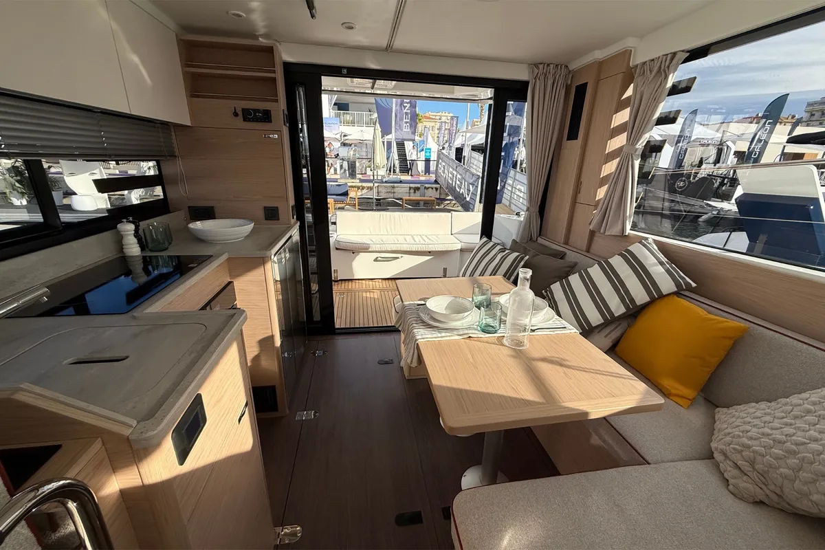 Salon of ZOE, a Beneteau Swift Trawler 37 Fly motorboat at Split, Croatia