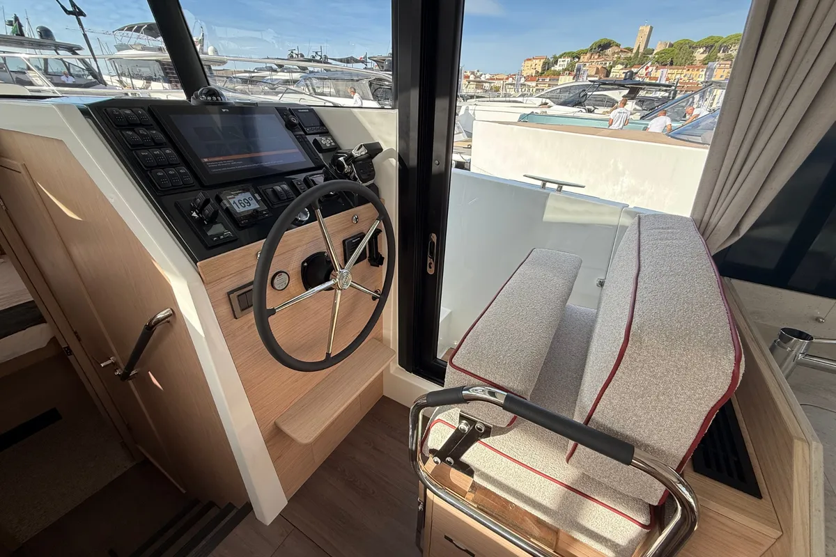 Cockpit of ZOE, a Beneteau Swift Trawler 37 Fly motorboat at Split, Croatia