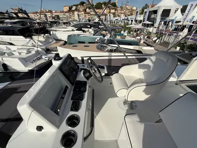 Cockpit of ZOE, a Beneteau Swift Trawler 37 Fly motorboat at Split, Croatia