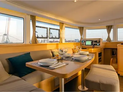 Salon of Nadia, a Lagoon 42 catamaran at Lefkada, Greece
