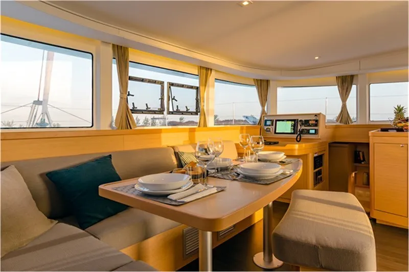 Salon of Nadia, a Lagoon 42 catamaran at Lefkada, Greece