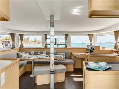 Salon of Nadia, a Lagoon 42 catamaran at Lefkada, Greece