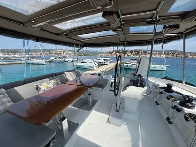 Cockpit of Manta Ray, a Lagoon 52F catamaran at Općina Rogoznica, Croatia