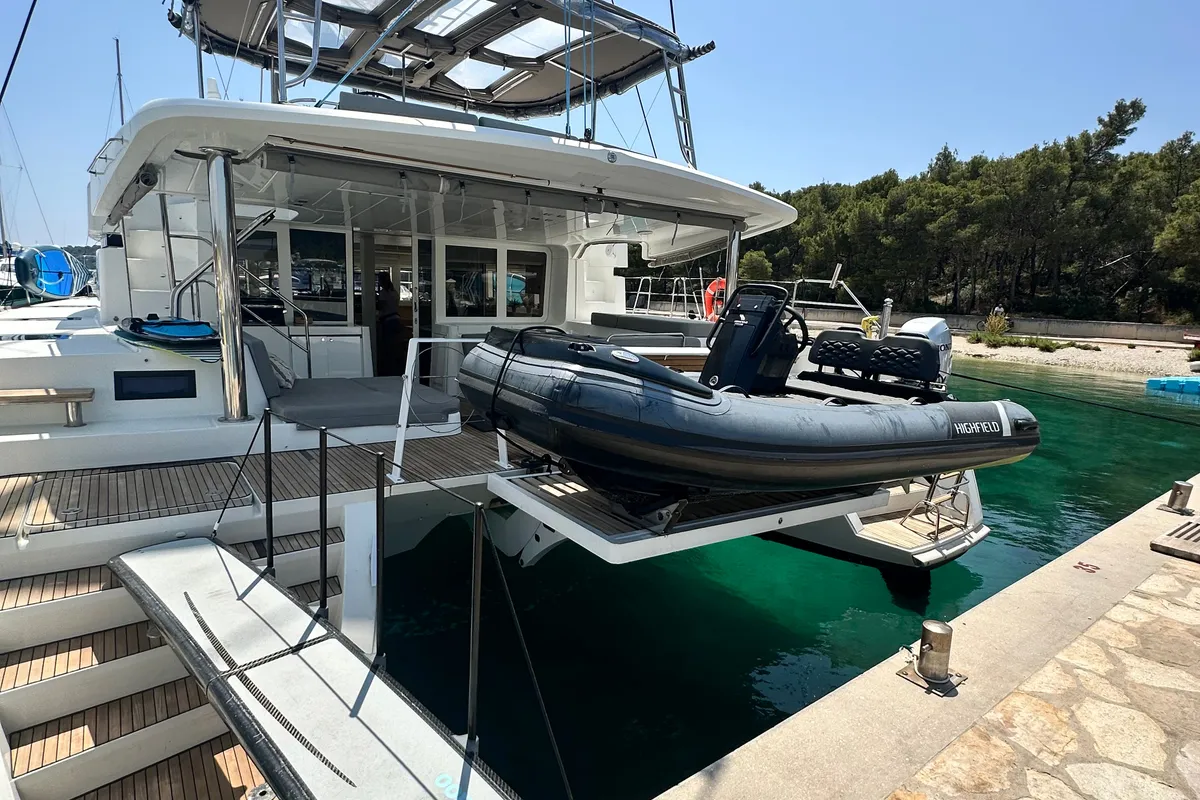 Exterior view of Manta Ray, a Lagoon 52F catamaran at Općina Rogoznica, Croatia