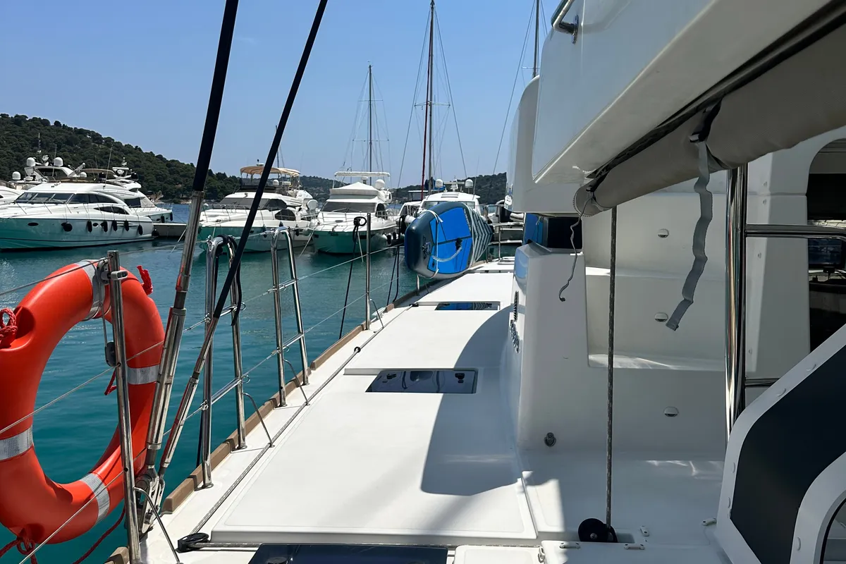 Deck of Manta Ray, a Lagoon 52F catamaran at Općina Rogoznica, Croatia