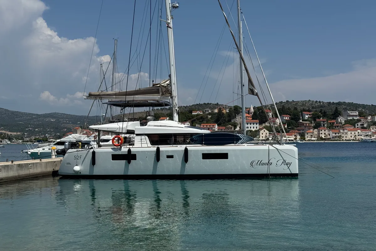 Exterior view of Manta Ray, a Lagoon 52F catamaran at Općina Rogoznica, Croatia