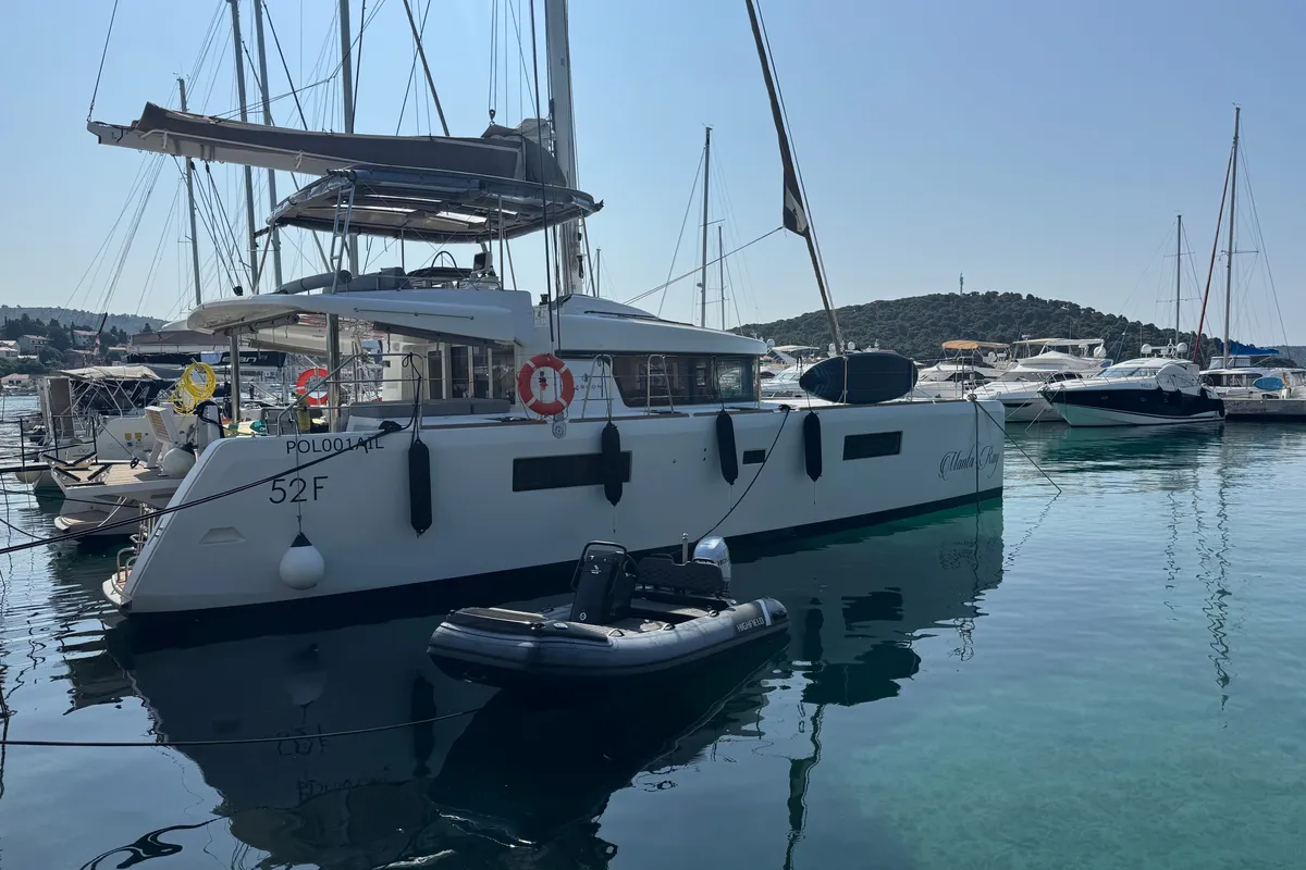 Exterior view of Manta Ray, a Lagoon 52F catamaran at Općina Rogoznica, Croatia