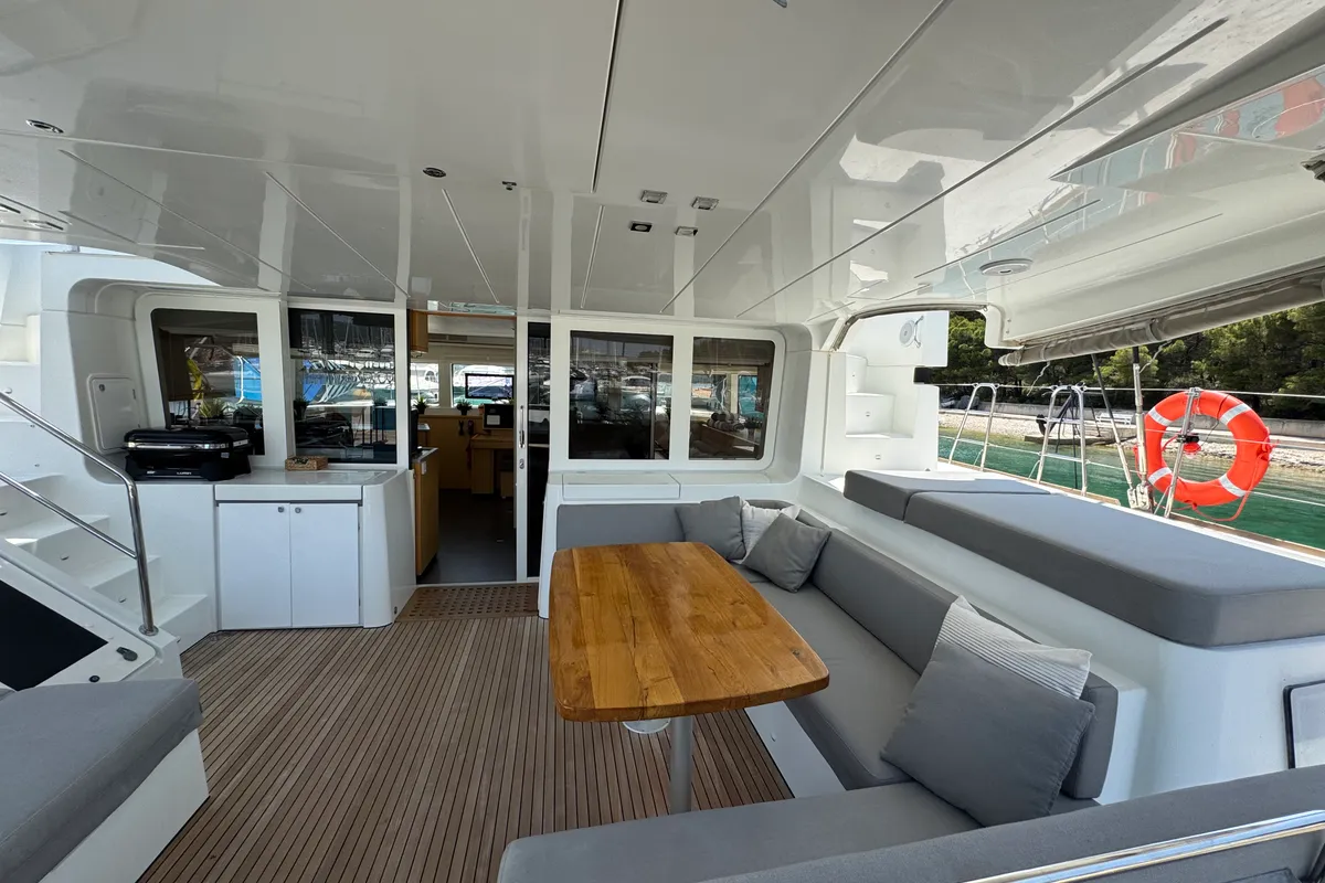 Deck of Manta Ray, a Lagoon 52F catamaran at Općina Rogoznica, Croatia