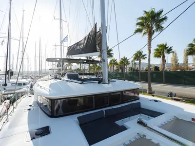 Deck of Greis, a Lagoon 450 Fly catamaran at Kos, Greece