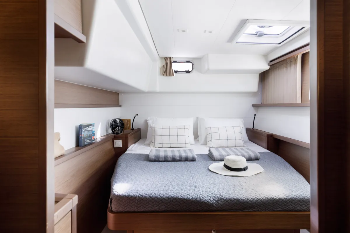 Cabin on Greis, a Lagoon 450 Fly catamaran at Kos, Greece