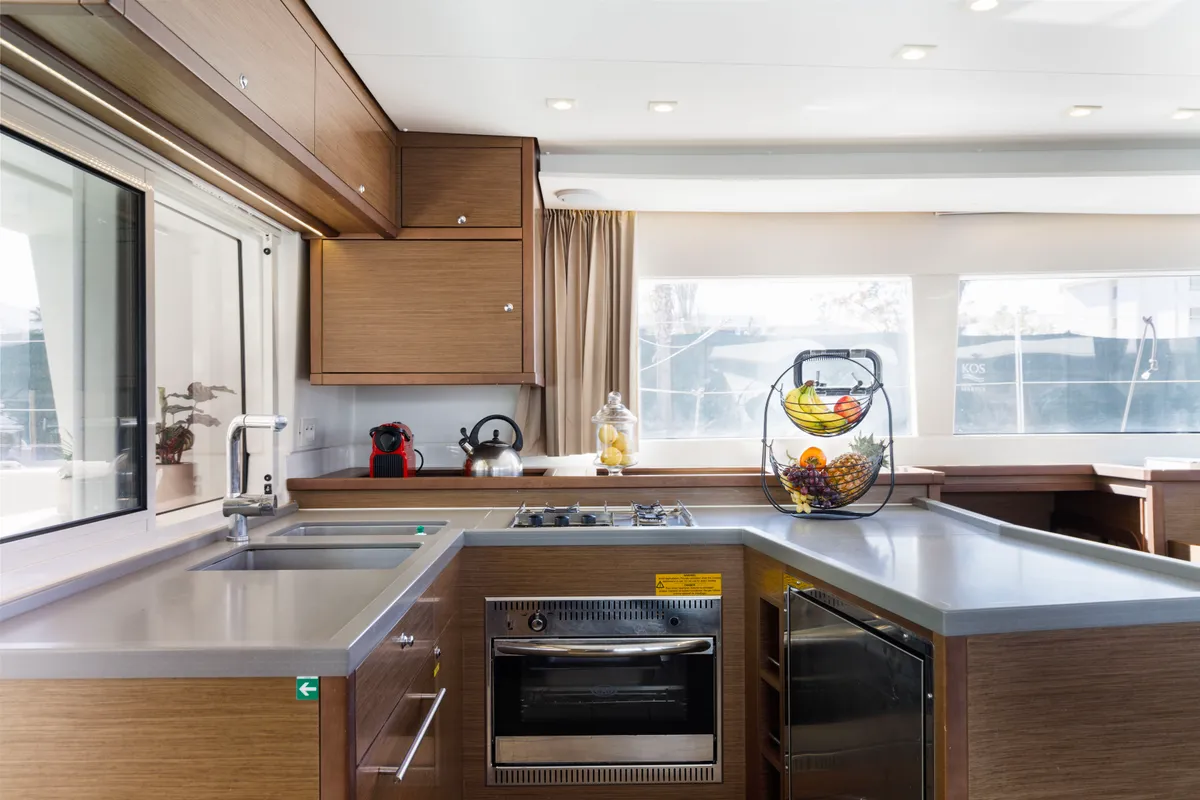 Galley of Greis, a Lagoon 450 Fly catamaran at Kos, Greece