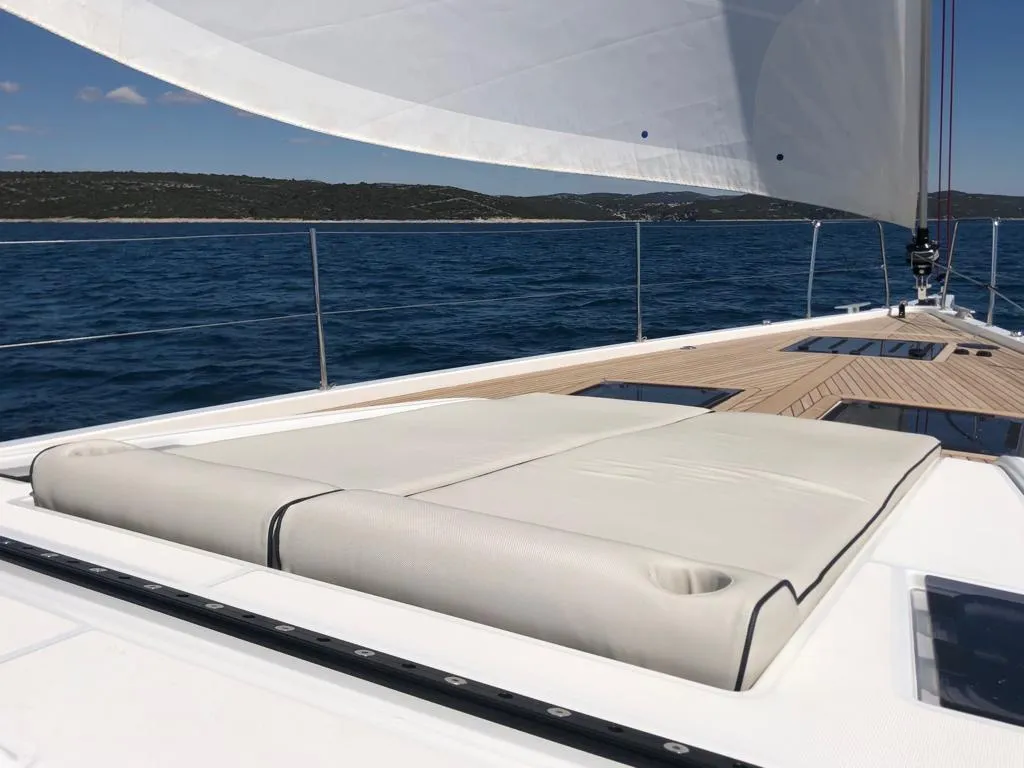 Deck of White Bird , a Beneteau Oceanis Yacht 54 sailboat at Općina Rogoznica, Croatia