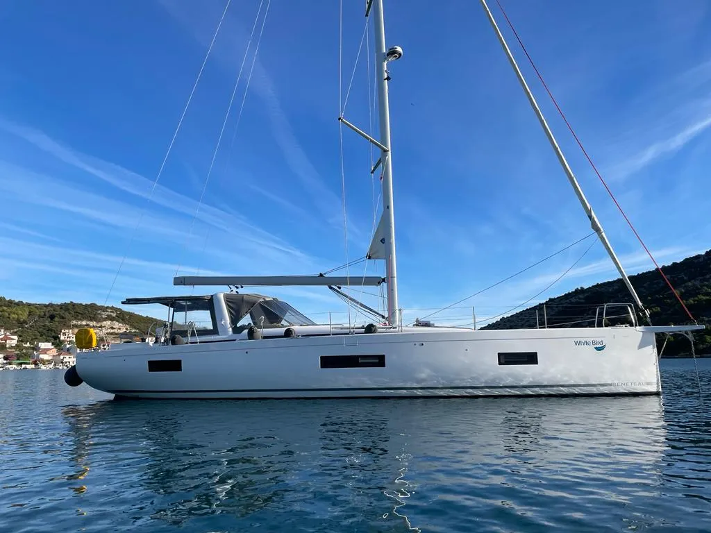 Exterior view of White Bird , a Beneteau Oceanis Yacht 54 sailboat at Općina Rogoznica, Croatia