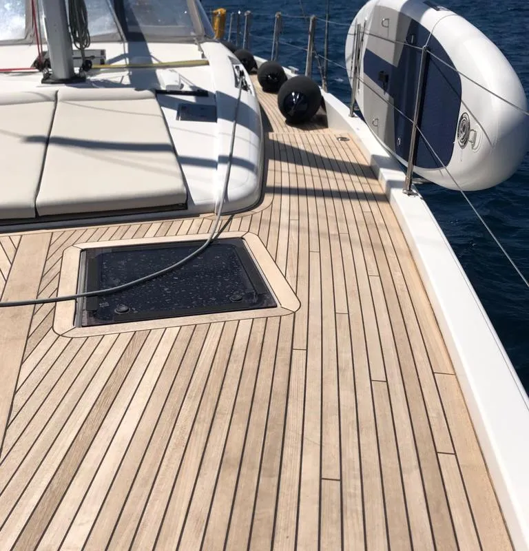 Deck of White Bird , a Beneteau Oceanis Yacht 54 sailboat at Općina Rogoznica, Croatia