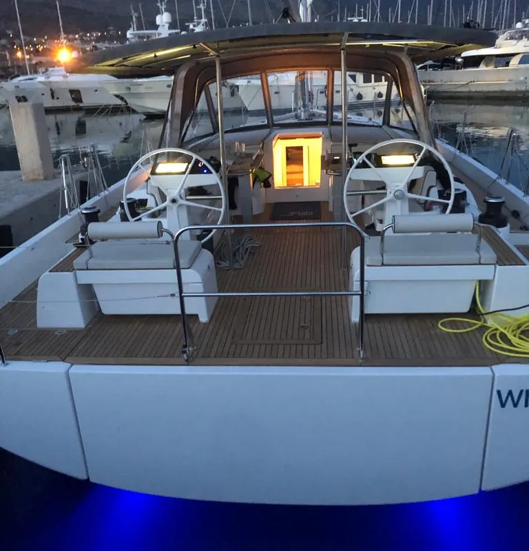 Cockpit of White Bird , a Beneteau Oceanis Yacht 54 sailboat at Općina Rogoznica, Croatia