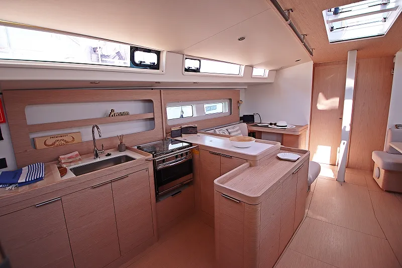 Galley of White Bird , a Beneteau Oceanis Yacht 54 sailboat at Općina Rogoznica, Croatia