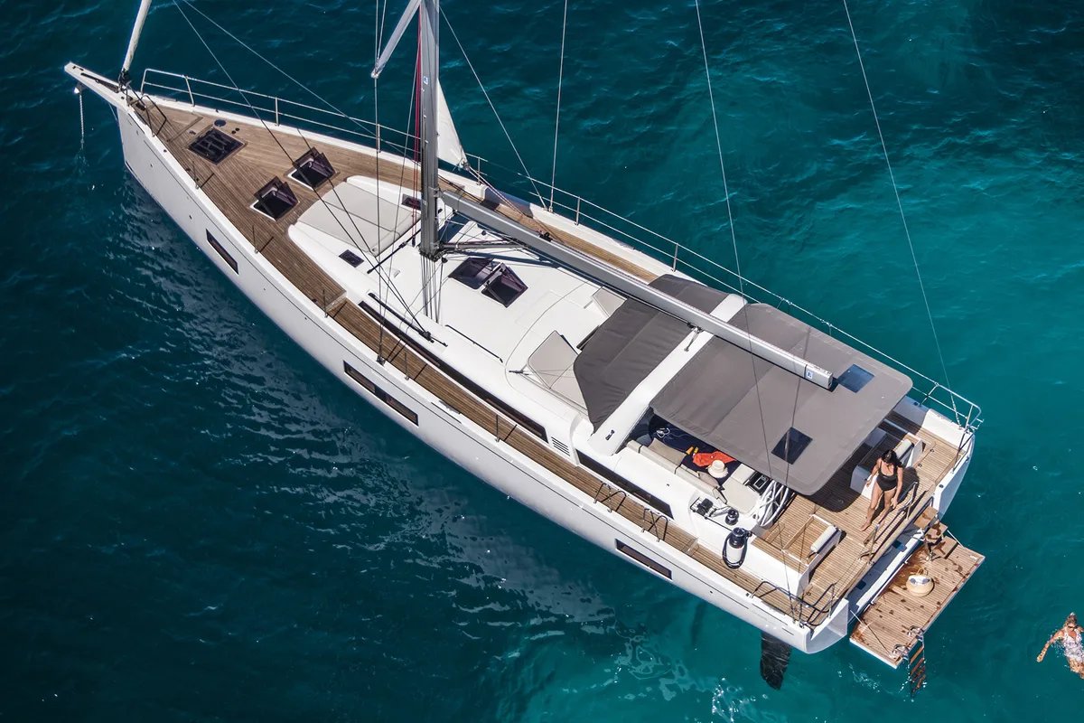Exterior view of White Bird , a Beneteau Oceanis Yacht 54 sailboat at Općina Rogoznica, Croatia