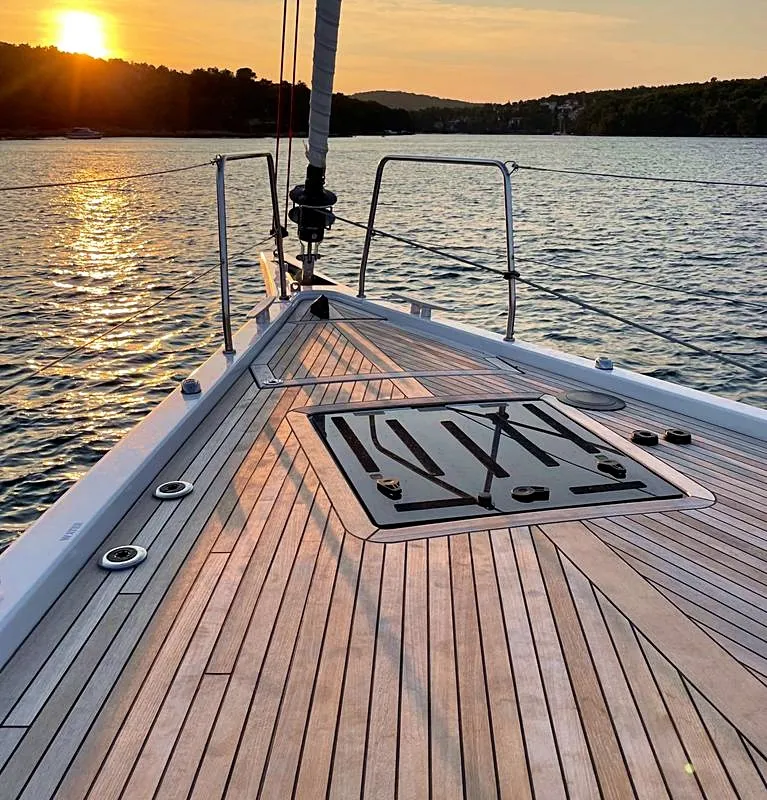 Deck of White Bird , a Beneteau Oceanis Yacht 54 sailboat at Općina Rogoznica, Croatia