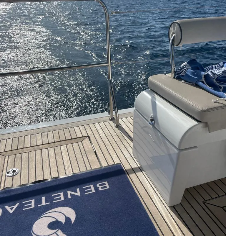 Deck of White Bird , a Beneteau Oceanis Yacht 54 sailboat at Općina Rogoznica, Croatia