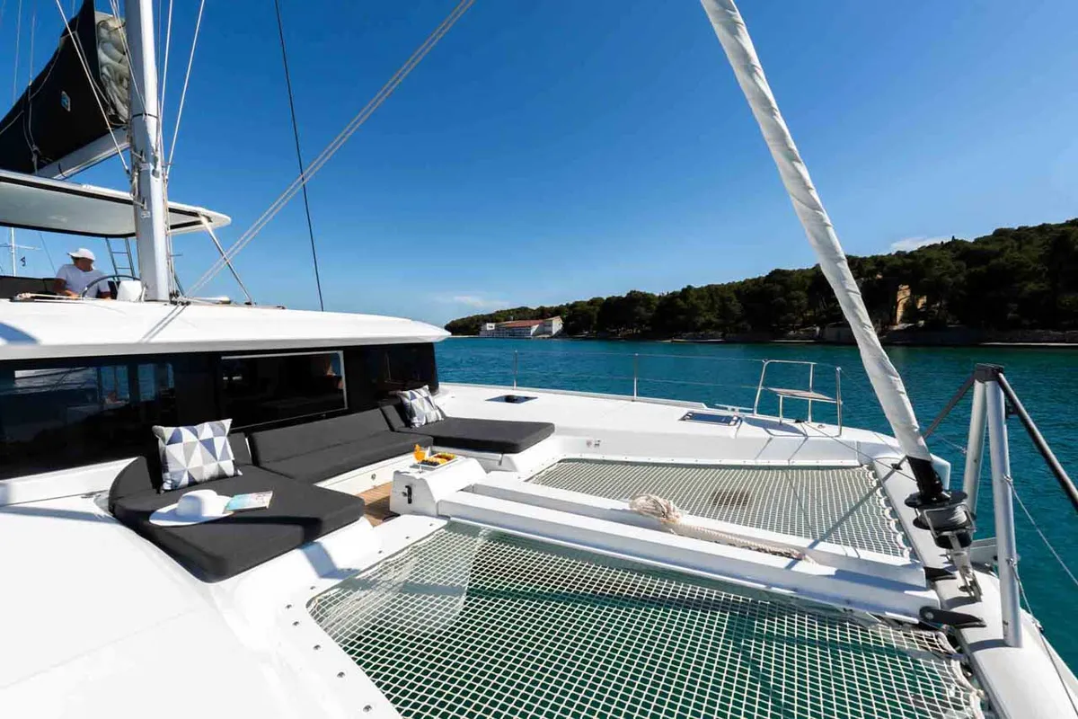Deck of Mare Azul, a Lagoon 46 catamaran at Grad Šibenik, Croatia
