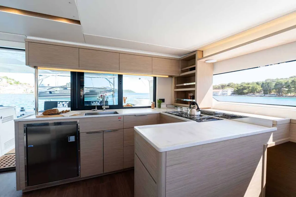 Galley of Mare Azul, a Lagoon 46 catamaran at Grad Šibenik, Croatia