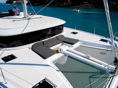 Deck of Mare Azul, a Lagoon 46 catamaran at Grad Šibenik, Croatia