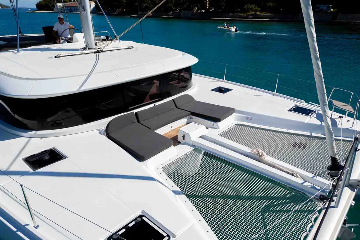 Deck of Mare Azul, a Lagoon 46 catamaran at Grad Šibenik, Croatia