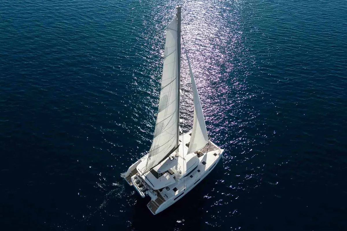 Exterior view of Mare Azul, a Lagoon 46 catamaran at Grad Šibenik, Croatia