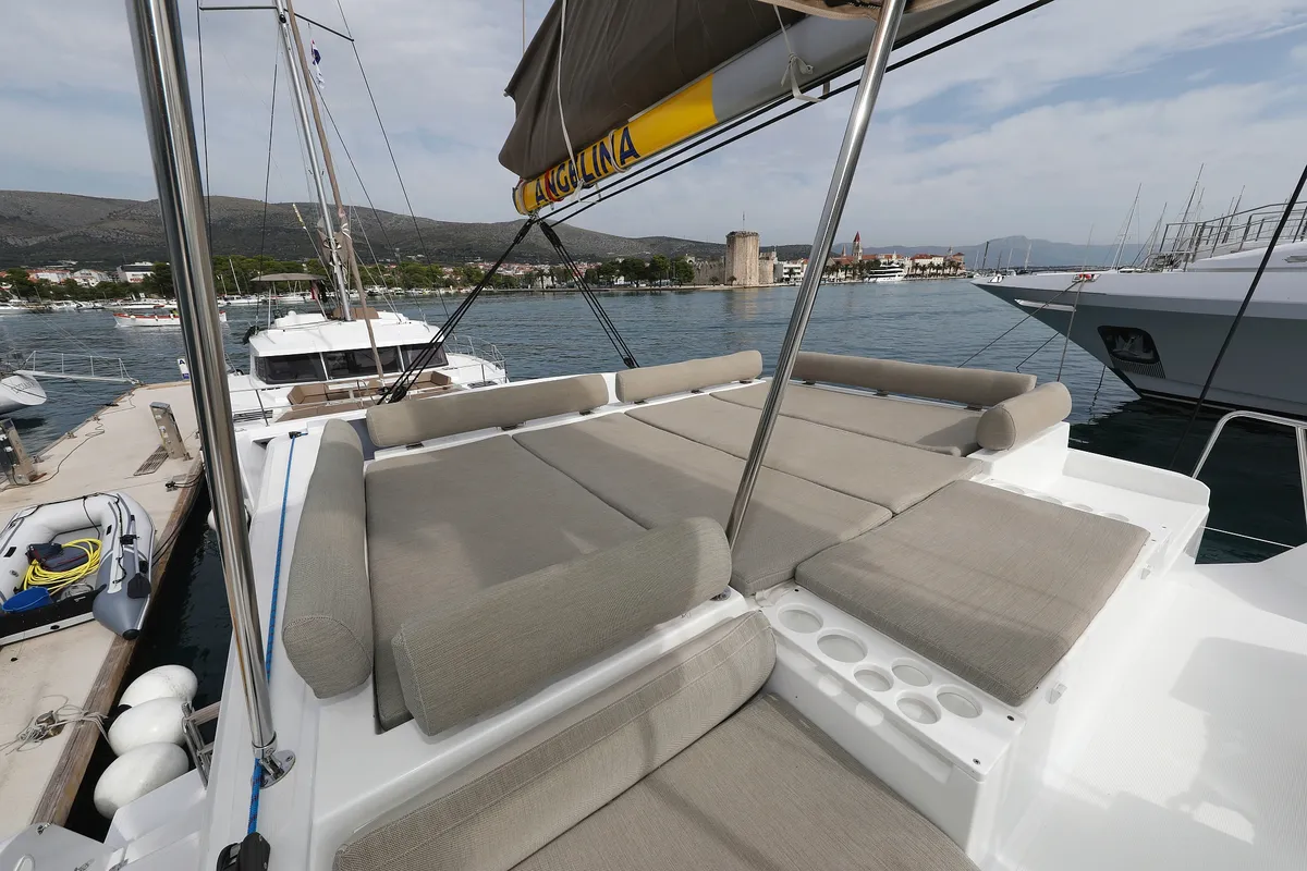 Deck of Queen Bee, a Bali Catspace catamaran at Općina Rogoznica, Croatia