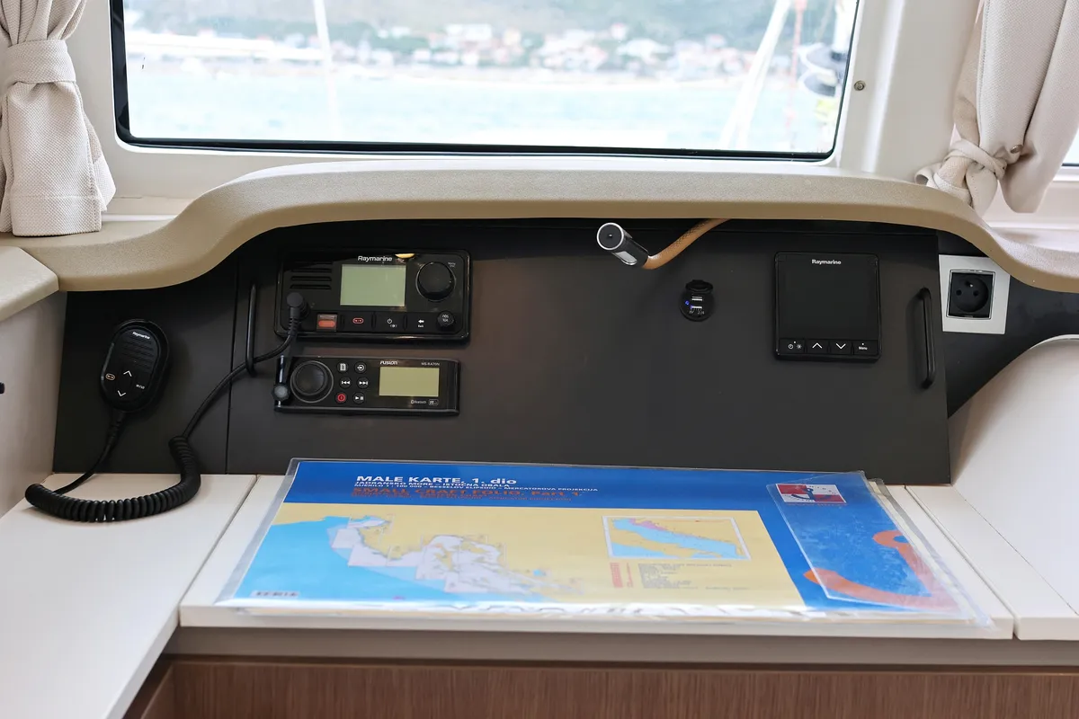 Cockpit of Queen Bee, a Bali Catspace catamaran at Općina Rogoznica, Croatia